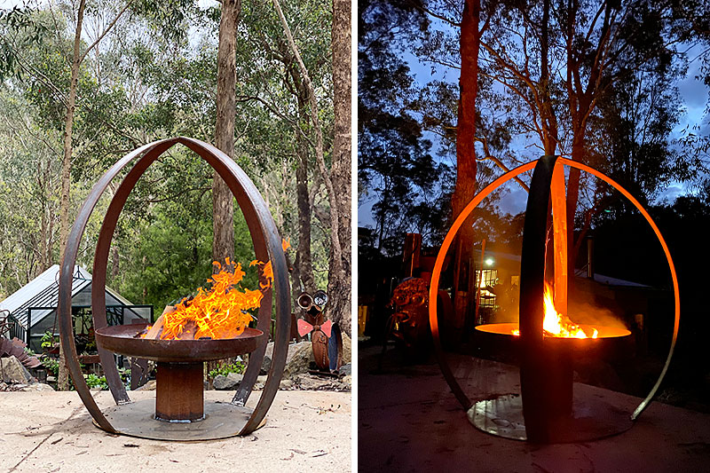 Metal firepit handmade by Tread Sculptures in Melbourne, Australia