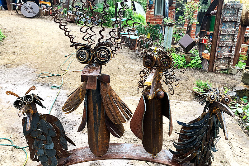 Rusty metal character sculptures made from reclaimed steel by Tread Sculptures in Melbourne, Australia