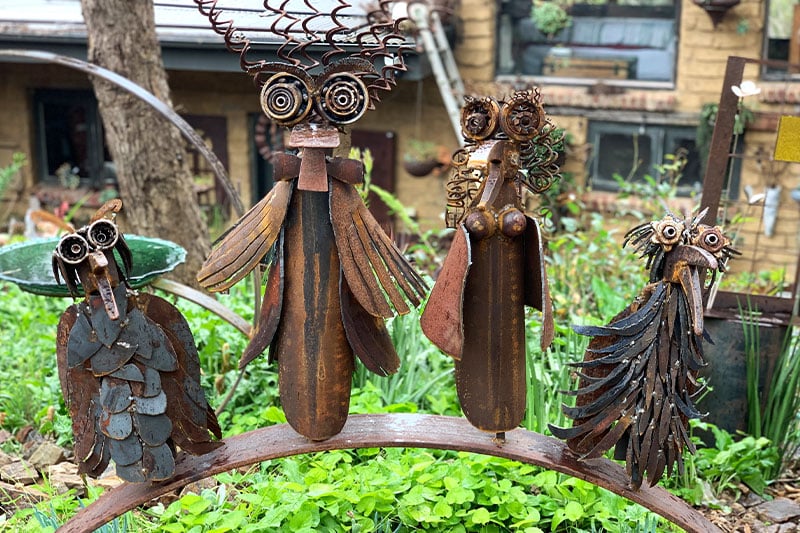 Rusty metal character sculptures made from reclaimed steel by Tread Sculptures in Melbourne, Australia