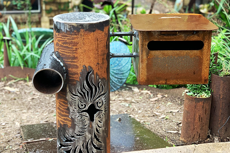Scrap metal letterbox handmade by Tread Sculptures in Melbourne, Australia