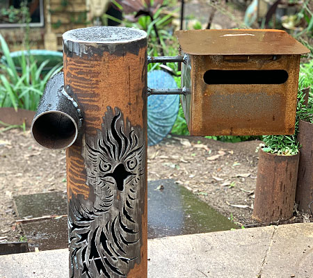 Scrap metal letterbox handmade by Tread Sculptures in Melbourne, Australia