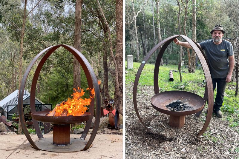 Metal firepit handmade by Tread Sculptures in Melbourne, Australia
