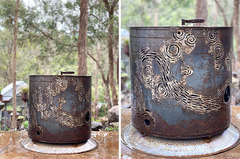 Upcycled metal firepit made from recycled materials in Melbourne, Australia