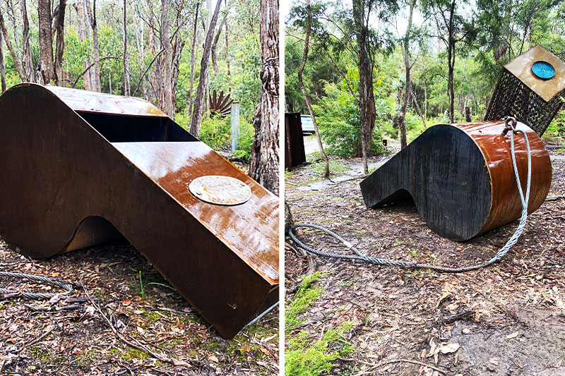 Large sculptural metal whistle made from 100% reclaimed materials by Tread Sculptures in Melbourne, Australia