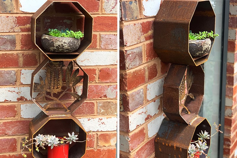 Rusty wall mounted honeycomb sculpture made from recycled materials by Tread Sculptures in Melbourne, Australia
