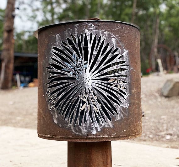 Medium-sized firepit made from reclaimed materials by Tread Sculptures in Melbourne, Australia