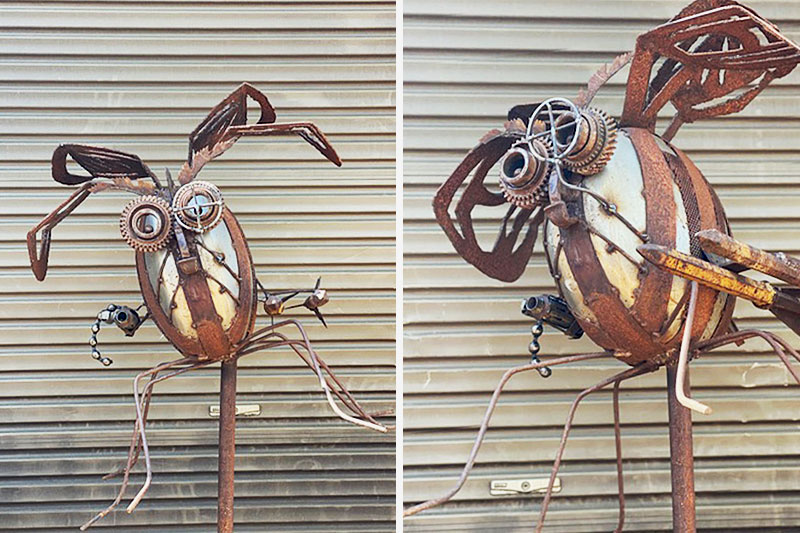 Reclaimed bee sculpture in Melbourne Australia handmade by Tread Sculptures