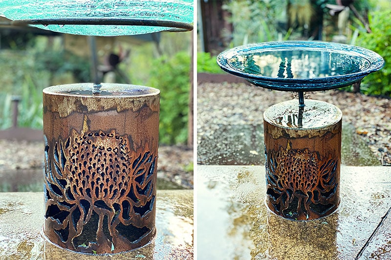 Upcycled birdbath made from secondhand materials in Melbourne