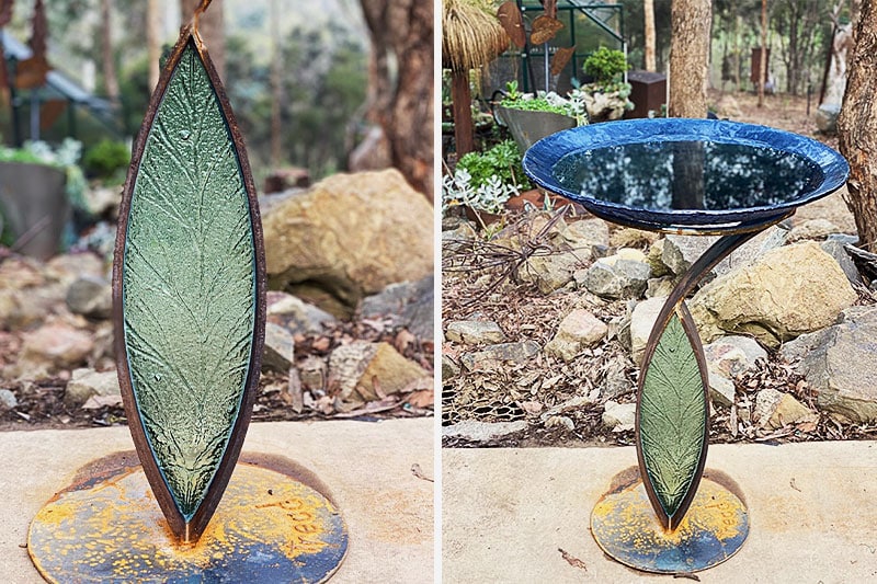 Scrap metal birdbath handmade by Tread Sculptures and Rob Hayley in Melbourne, Australia