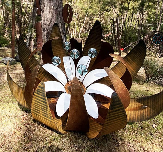 Huge white ground flower made from reclaimed steel by Tread Sculptures in Melbourne, Australia