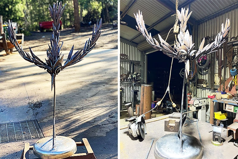 Scrap metal kingfisher sculpture handmade by Tread Sculptures in Melbourne, Australia