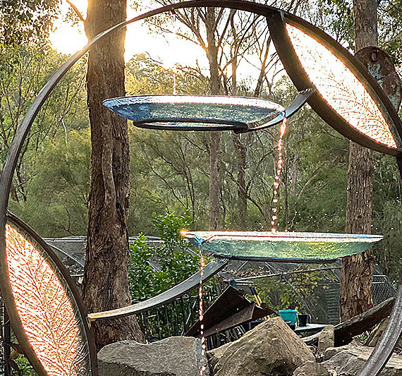 Scrap metal water birdbaths in Melbourne, Australia