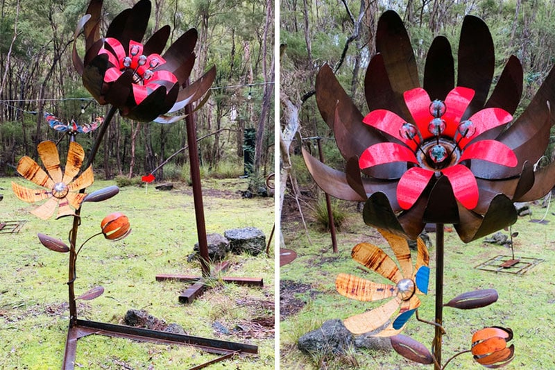 Rusty metal ground flower made from reclaimed materials by Tread Sculptures