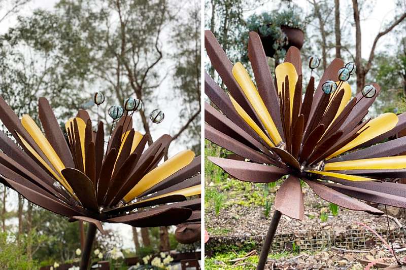Handmade flower sculpture made from recycled materials by Tread Sculptures in Melbourne, Australia