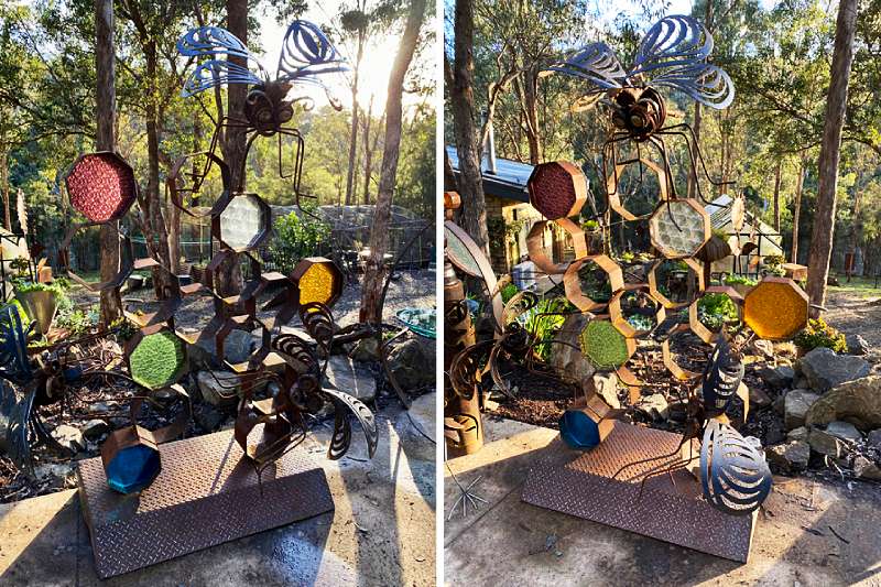 Reclaimed metal bee glass sculpture in Melbourne, Australia