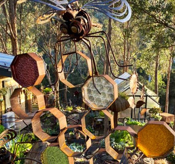 Reclaimed metal bee glass sculpture in Melbourne, Australia