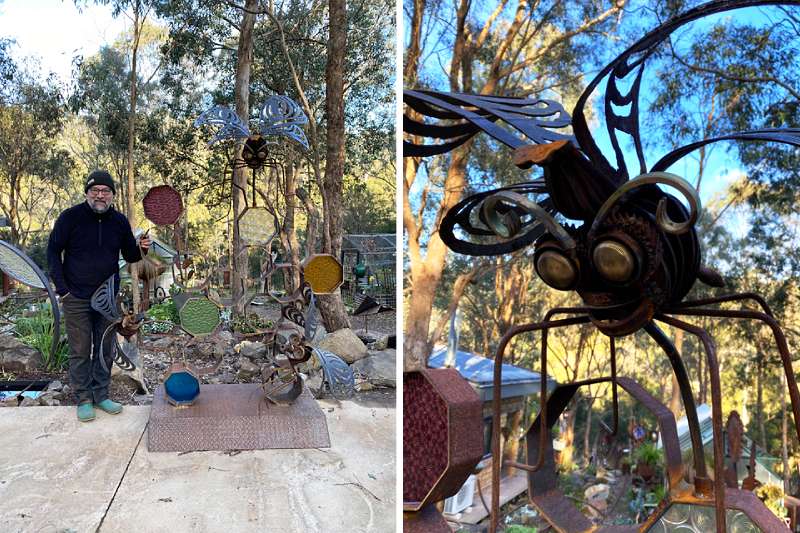 Reclaimed metal bee glass sculpture in Melbourne, Australia