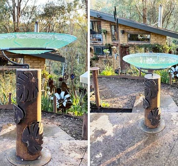 Handmade metal birdbath created by Tread Sculptures in Melbourne, Australia