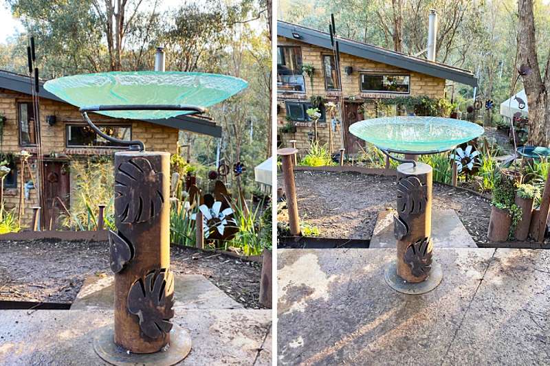 Handmade metal birdbath created by Tread Sculptures in Melbourne, Australia