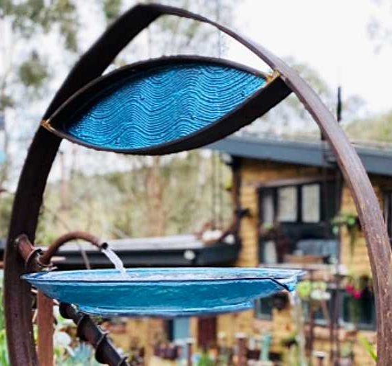 Upcycled birdbath metal garden in Melbourne, Australia