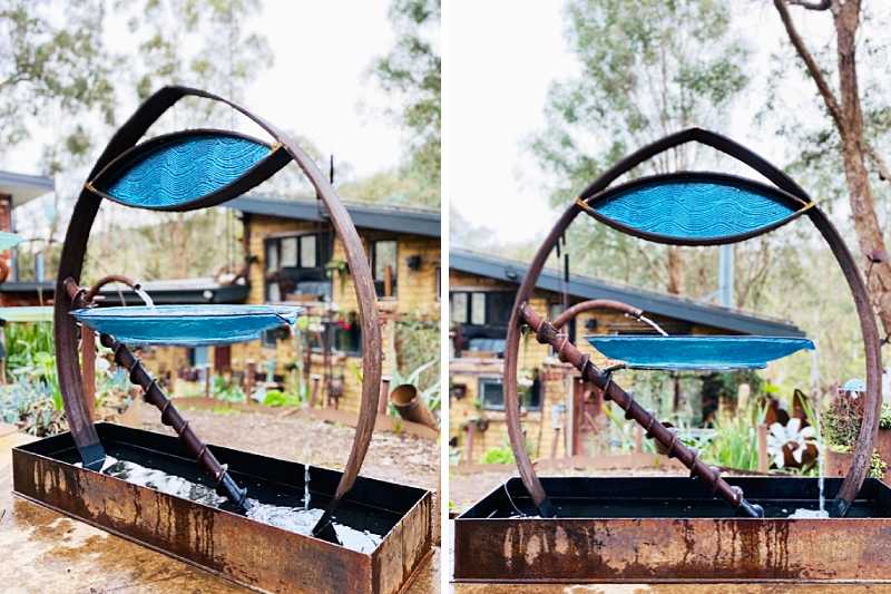Upcycled birdbath metal garden in Melbourne, Australia