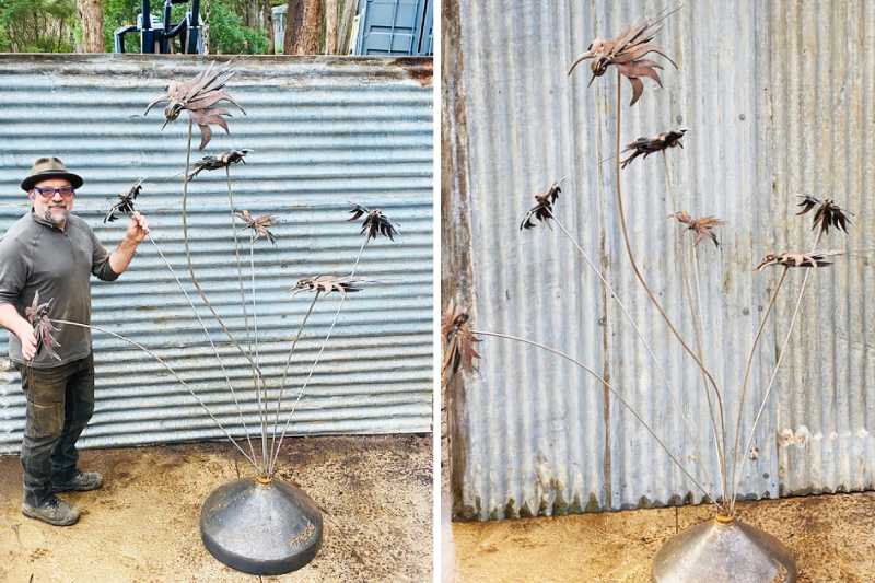 Upcycled metal bird sculpture made from recycled materials by Tread Sculptures in Melbourne, Australia