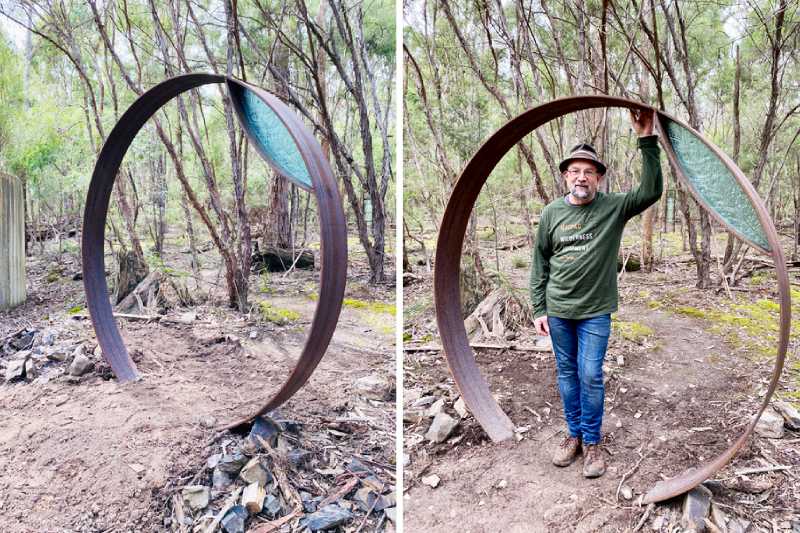 Scrap metal moon gate made from recycled materials by Tread Sculptures in Melbourne, Australia
