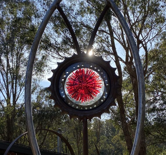 Drops Like Stars, red glass and steel garden art, Tread Sculptures, Melbourne