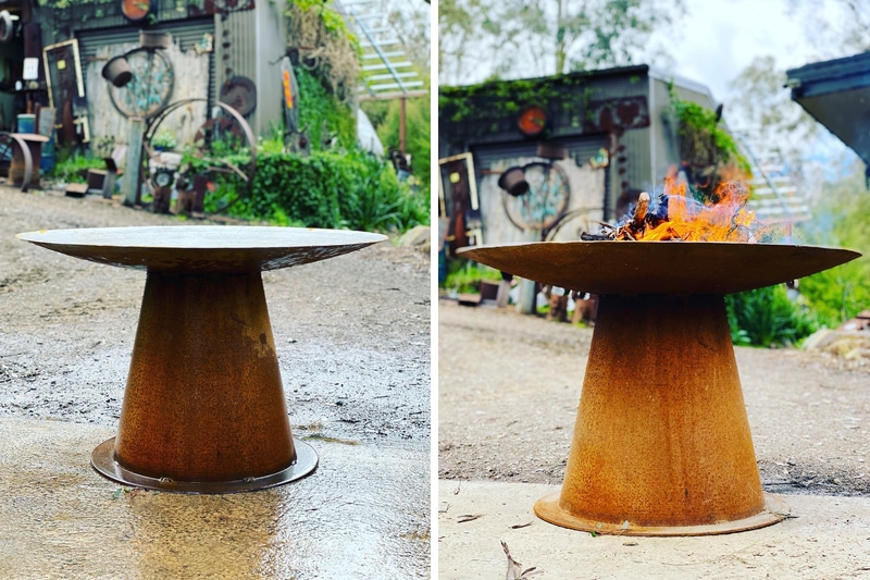 Reclaimed Steel Mushroom Fire Pit by Tread Sculptures, Melbourne