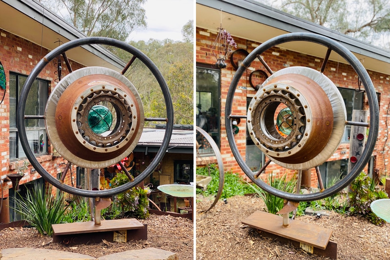 Spherical Aberration, reclaimed steel garden art, Tread Sculptures, Melbourne
