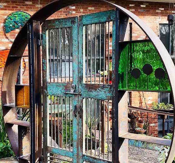 A couple of panes of reclaimed coloured glassed add a nice touch. Ready for someone to add their own bits of history to it.