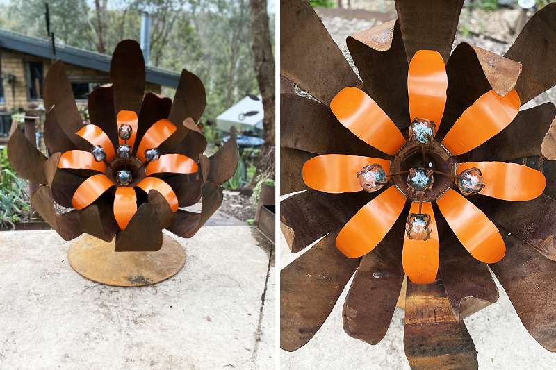 Handmade scrap metal flower sculpture by Tread Sculptures in Melbourne, Australia