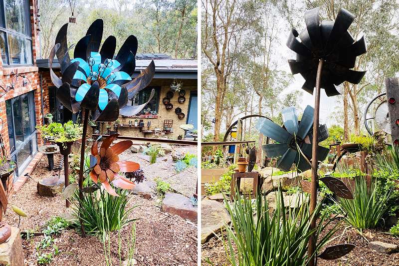 Handmade metal flower garden sculpture made in Melbourne, Australia by Tread Sculptures
