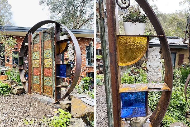 Vintage garden entry made from recycled materials from India