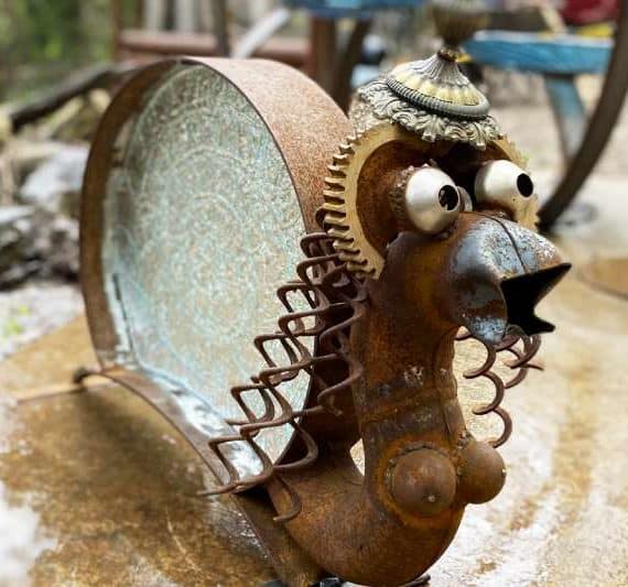 Gorgeous snail sculpture made from secondhand materials