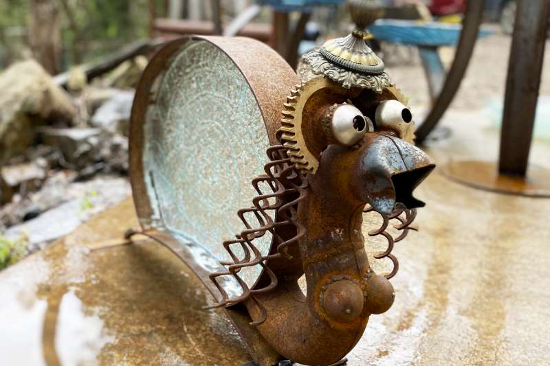 Gorgeous snail sculpture made from secondhand materials