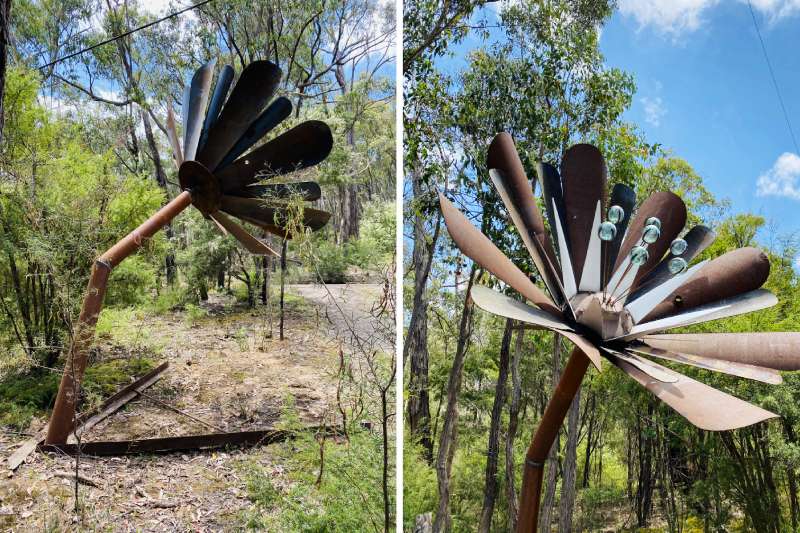 Handmade metal ground flower sculpture