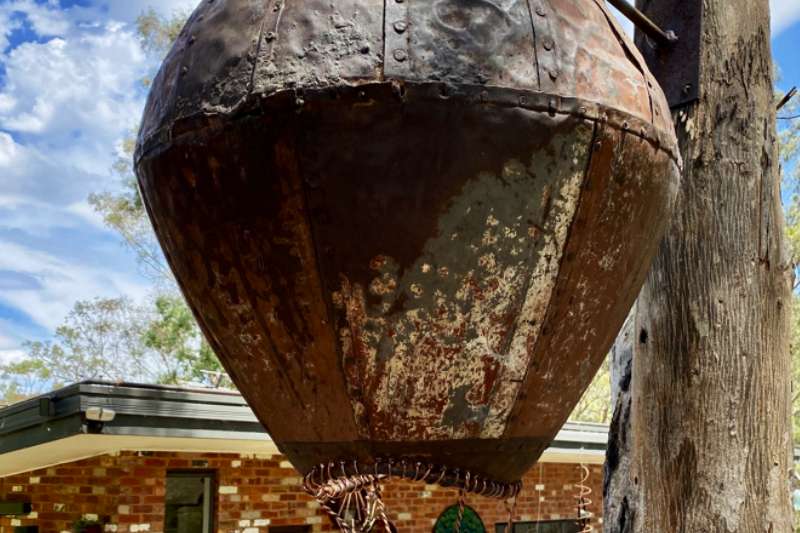 Scrap metal balloon sculpture made from reclaimed materials