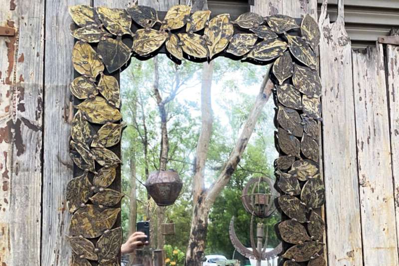 Gorgeous leaf mirror made from recycled materials