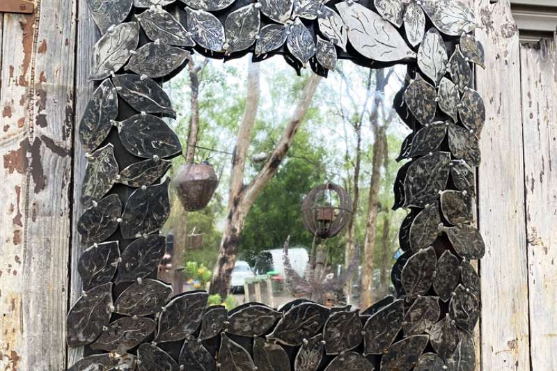 Square metal leaf mirror made from recycled materials