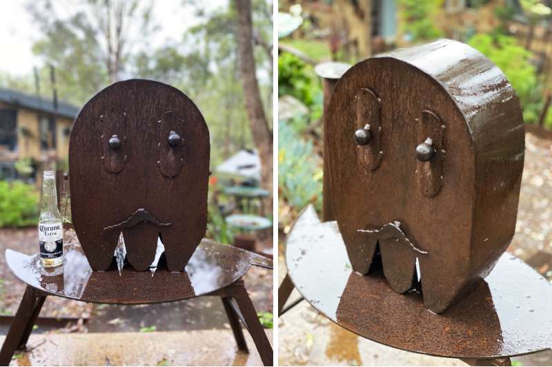 Reclaimed metal pacman sculpture
