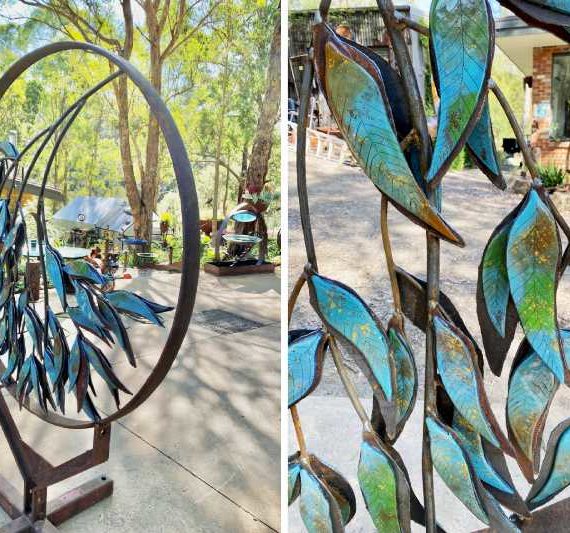 Leaves sculpture made from reclaimed metal