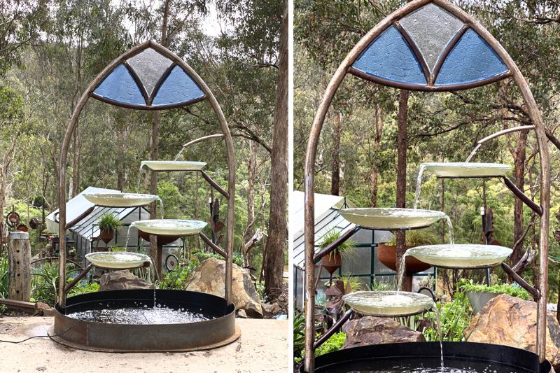 Upcycled chapel birdbath made from reclaimed materials i Melbourne, Australia