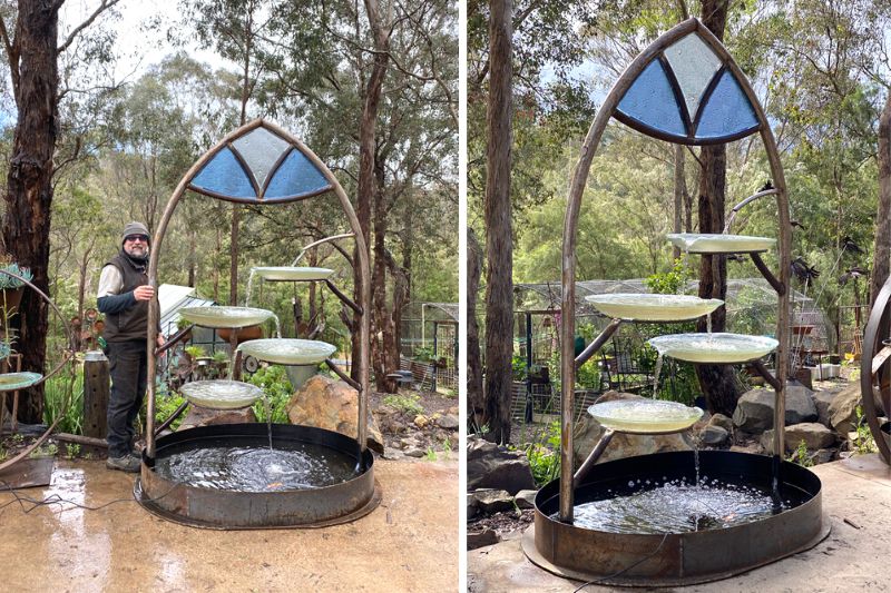Upcycled chapel birdbath made from reclaimed materials i Melbourne, Australia
