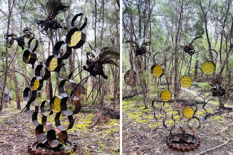 Reclaimed glass and metal bee sculpture