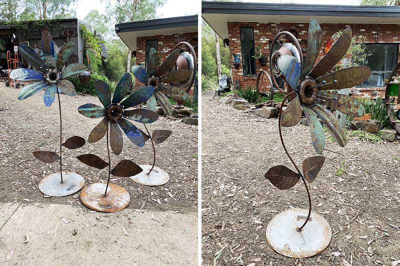 Handmade metal flower sculptures