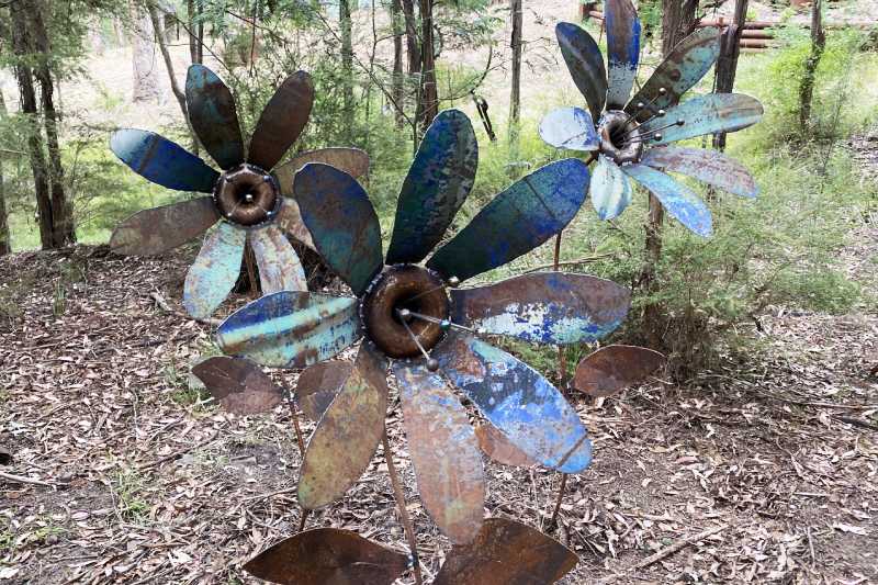 Handmade metal flower sculptures