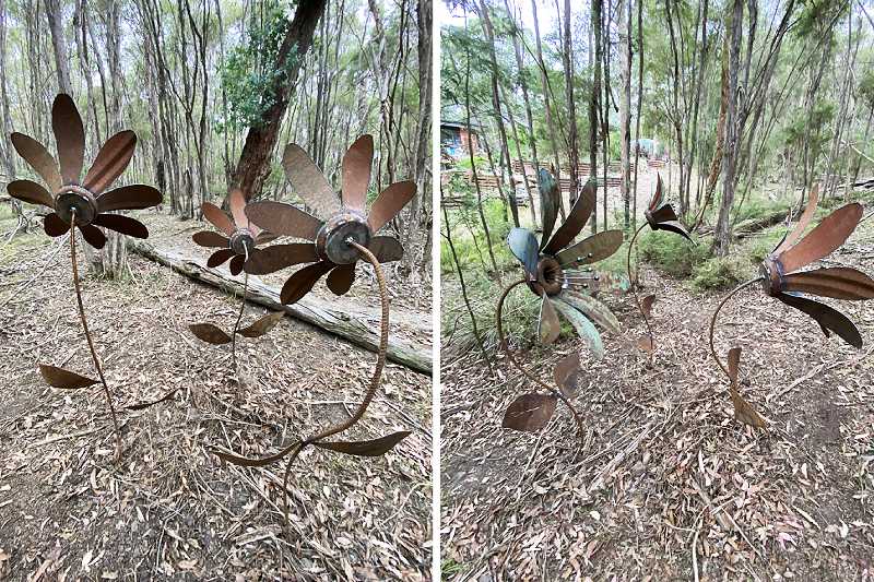 Handmade metal flower sculptures