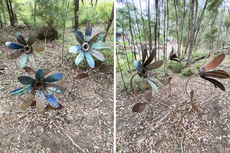 Handmade metal flower sculptures