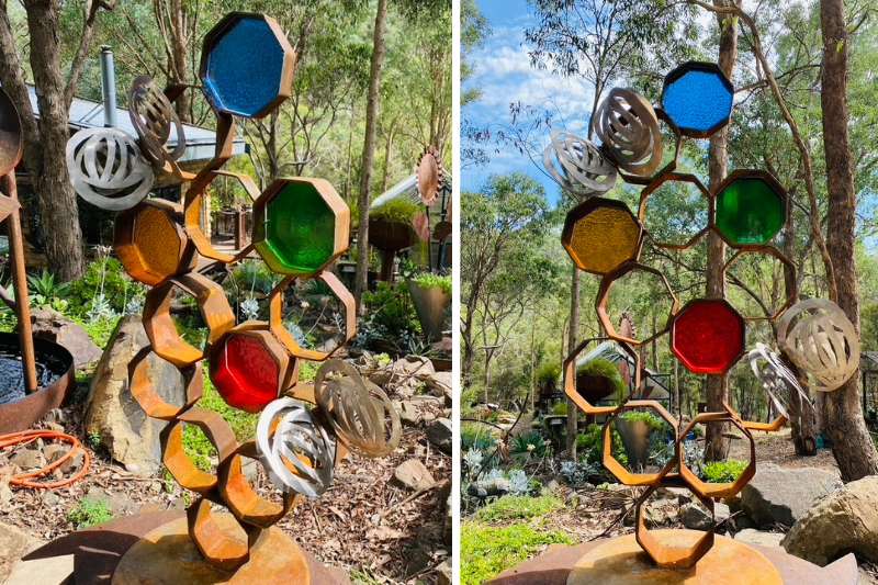 Scrap metal glass sculpture made from recycled materials in Melbourne, Australia